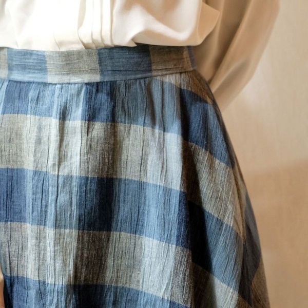 画像1: チェック柄 ブルー系 スカート フレア/w63cm[11494]