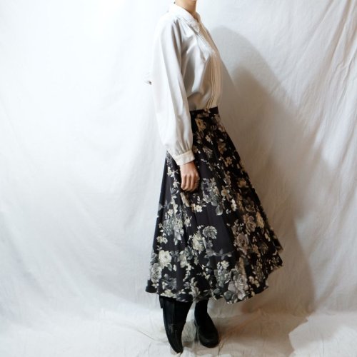 他の写真1: 花柄 チャコールグレー（グリーン系） スカート フレア /w64cm[11472]