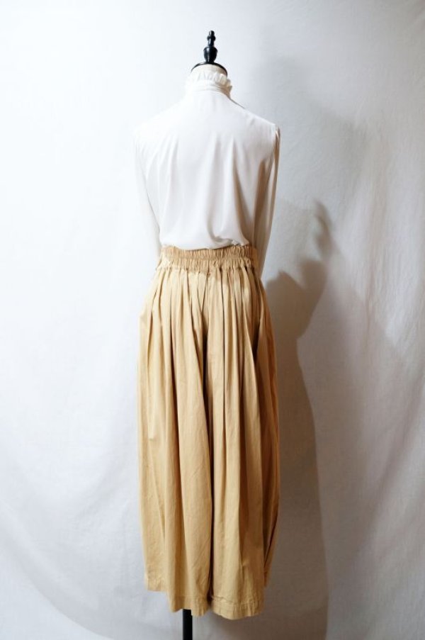 画像8: 無地 ベージュ コットン ガウチョパンツ タック ウエストゴム w/66cm [11616]