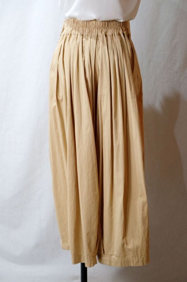 画像7: 無地 ベージュ コットン ガウチョパンツ タック ウエストゴム w/66cm [11616]