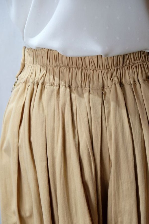 画像9: 無地 ベージュ コットン ガウチョパンツ タック ウエストゴム w/66cm [11616]