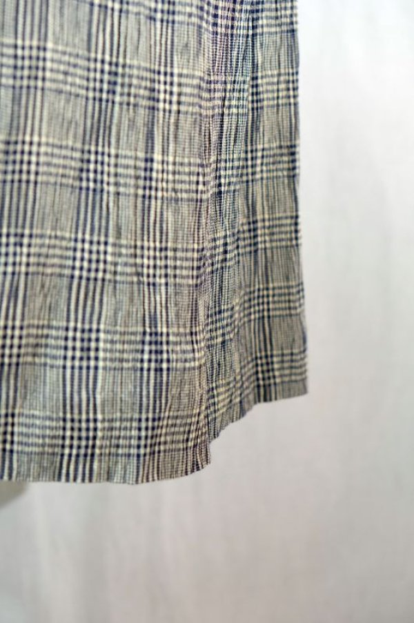 画像11: チェック柄 ネイビー×クリーム色 半袖 レトロワンピース フード付き ウェストゴム[11541]