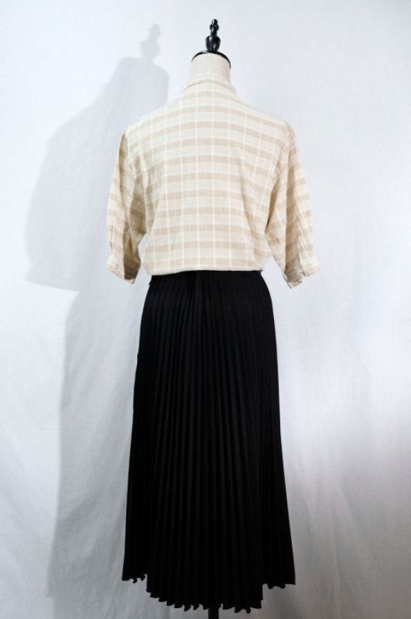 画像14: "JAEGER" UK製 チェック柄 ベージュ系 半袖 ブラウス スタンドカラー[11599]