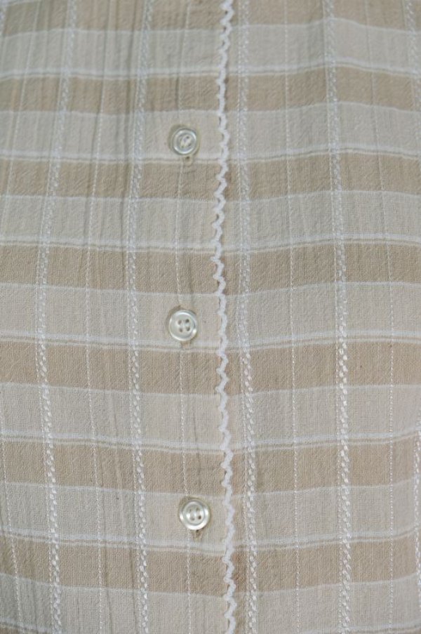 画像3: "JAEGER" UK製 チェック柄 ベージュ系 半袖 ブラウス スタンドカラー[11599]