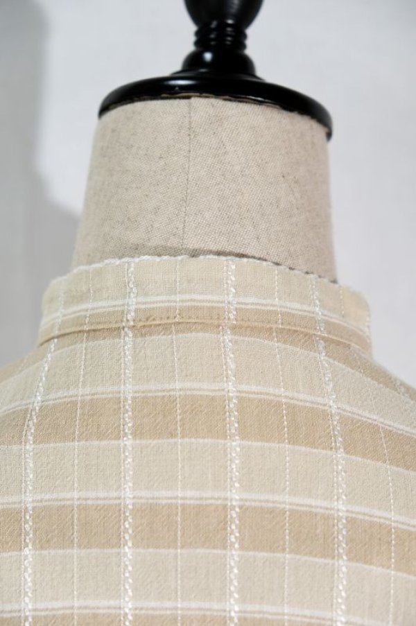 画像7: "JAEGER" UK製 チェック柄 ベージュ系 半袖 ブラウス スタンドカラー[11599]