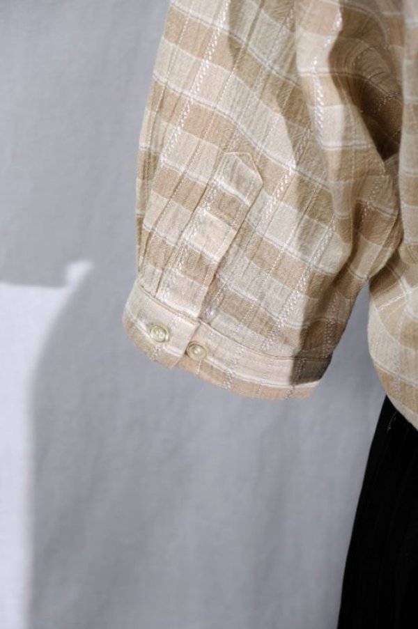 画像8: "JAEGER" UK製 チェック柄 ベージュ系 半袖 ブラウス スタンドカラー[11599]