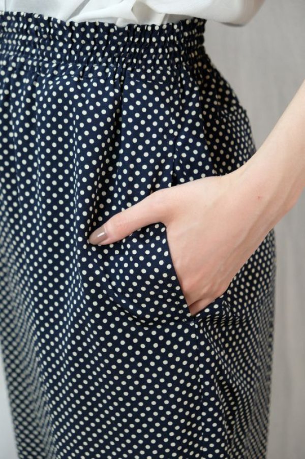 画像12: ドット柄 ネイビー×白 パンツ ウエストゴム w/58cm〜 [11623]