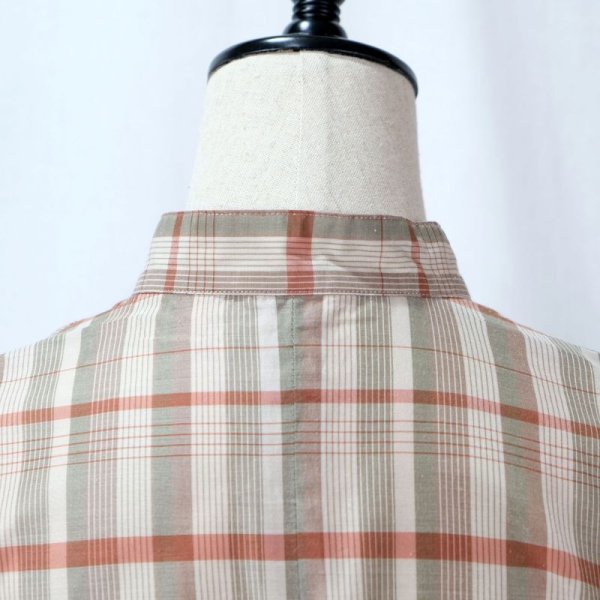 画像7: ベージュ系 レッド×カーキ チェック柄 長袖 ブラウス スタンドカラー [11631]