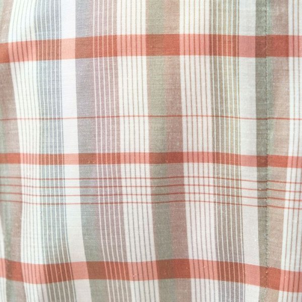 画像8: ベージュ系 レッド×カーキ チェック柄 長袖 ブラウス スタンドカラー [11631]