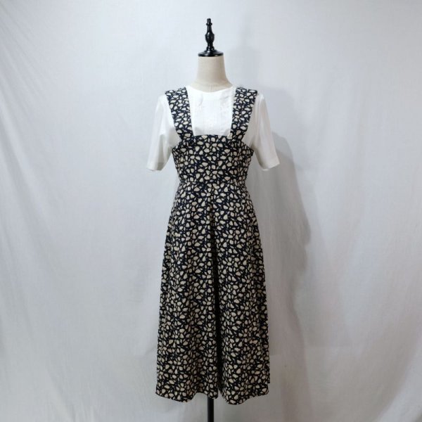 画像4: リーフ柄 ネイビー系 ジャンパースカート[11695]