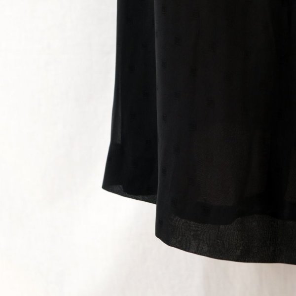 画像12: 四角模様 黒 長袖 レトロワンピース ノーカラー レース ウエストリボン [11675]