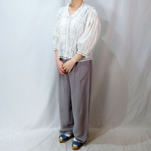 画像9: Raxa ドット柄 ライトグレー×白 パンツ w72cm [11850]