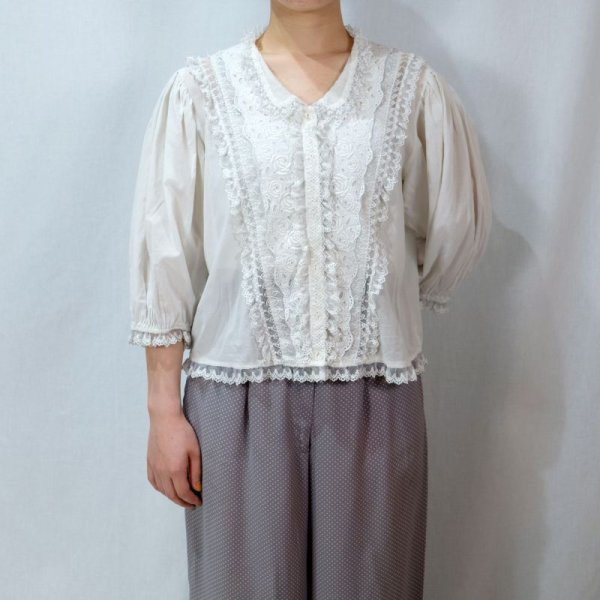 画像10: Raxa ドット柄 ライトグレー×白 パンツ w72cm [11850]