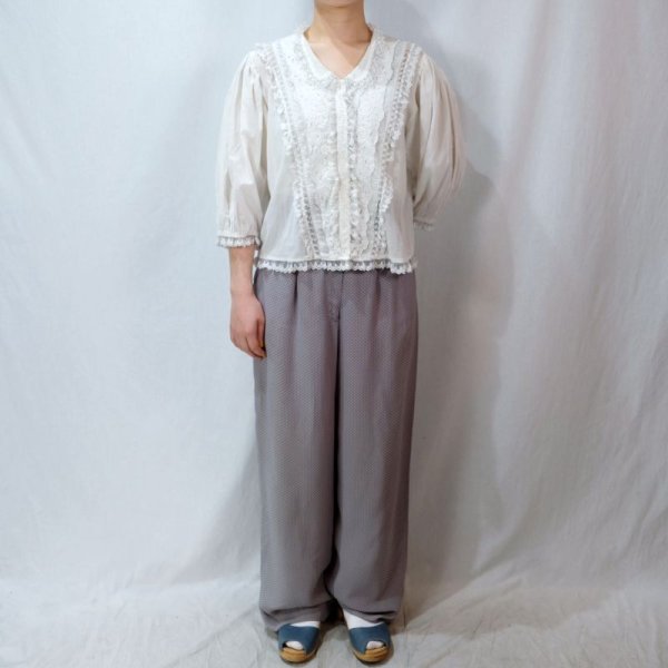 画像11: Raxa ドット柄 ライトグレー×白 パンツ w72cm [11850]