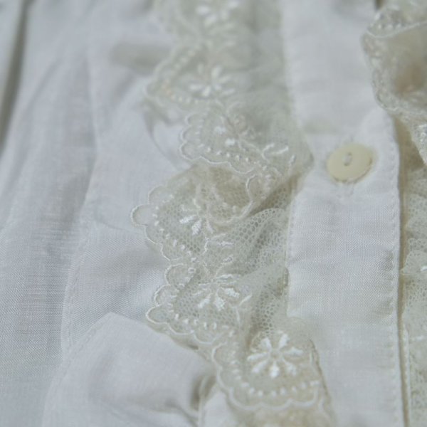 画像7: 無地 白 ブラウス フリルカラー レース [11783]