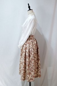 花柄 ベージュ系 スカート フレア サイドボタン/w63cm [11788]