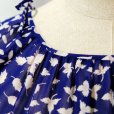 画像6: ボタニカル柄 紺×ピンクベージュ 半袖 レトロワンピース ノーカラー ウエストゴム [11865]