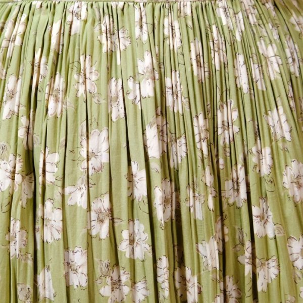 画像7: 花柄 ライトグリーン 半袖 セットアップ レトロワンピース ノーカラー[11890]