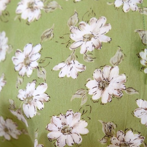 他の写真1: 花柄 ライトグリーン 半袖 セットアップ レトロワンピース ノーカラー[11890]