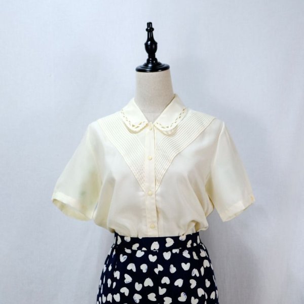 画像7: 生成 ブラウス 半袖 スカラップカラー ピンタック [11899]