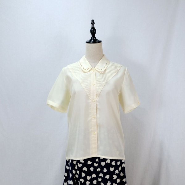 画像10: 生成 ブラウス 半袖 スカラップカラー ピンタック [11899]