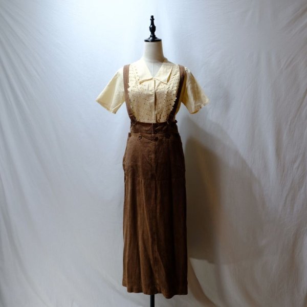 画像4: 無地 ブラウン ジャンパースカート ポケット ボタン [11951]