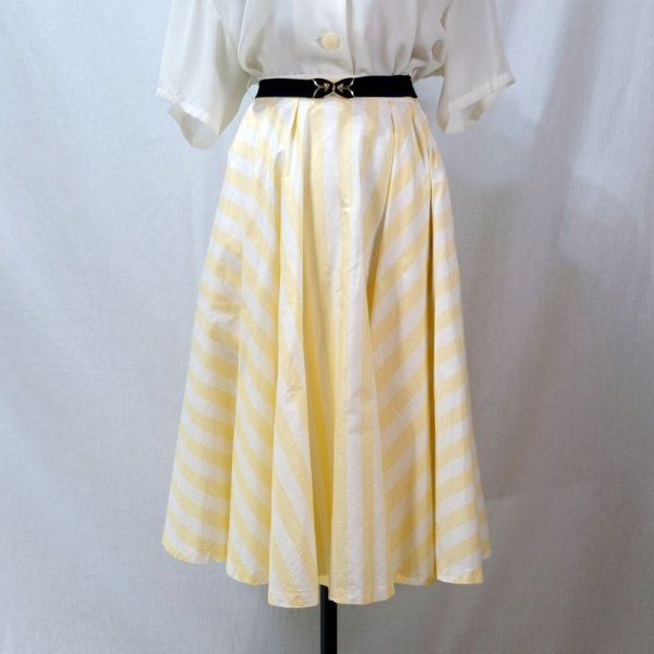 画像4: 斜めストライプ柄  イエロー×白 スカート フレア  /w62cm  [11986]