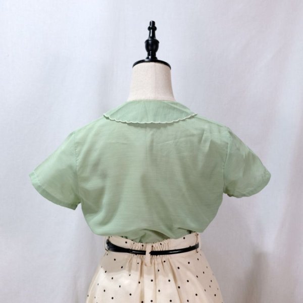 画像11: 無地 きみどり色 ブラウス 半袖 スカラップカラー 刺繍  [11970]