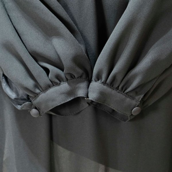 画像7: 無地 黒 長袖 レトロワンピース ノーカラー[12052]