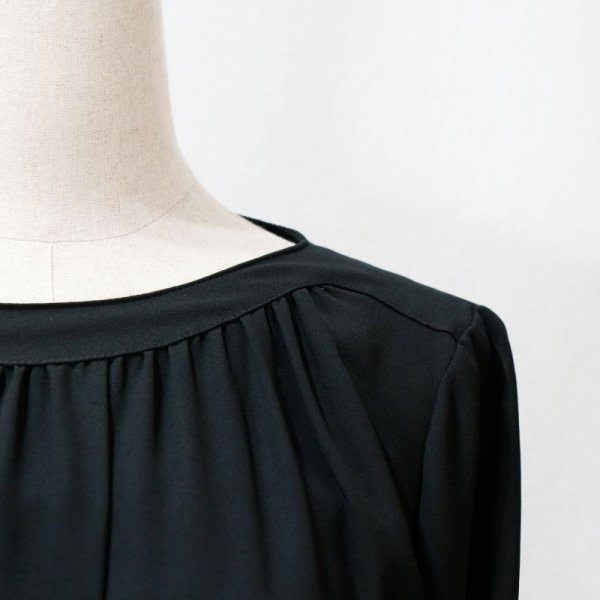 画像8: 無地 黒 長袖 レトロワンピース ノーカラー[12052]