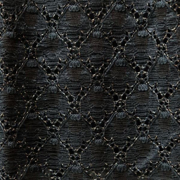 画像13: レース地 お花のコサージュ 黒×ゴールド 長袖 レトロワンピース ノーカラー ウエストゴム[12069]