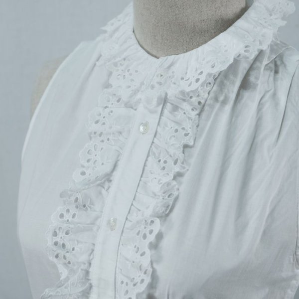 画像3: 無地 白 ブラウス アメリカンスリーブ レースフリルカラー レース [12084]