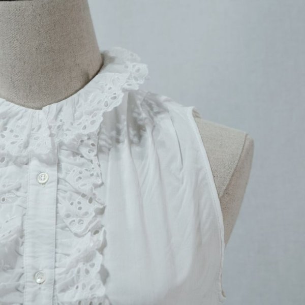 画像6: 無地 白 ブラウス アメリカンスリーブ レースフリルカラー レース [12084]