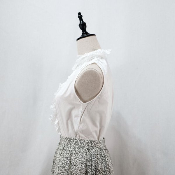画像9: 無地 白 ブラウス アメリカンスリーブ レースフリルカラー レース [12084]