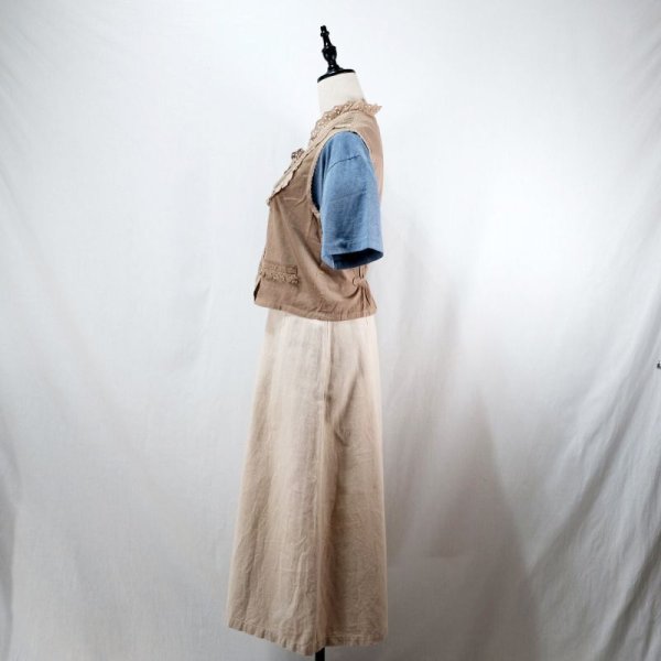 画像9: 無地 ブラウン ベスト レース刺繍 [12090]