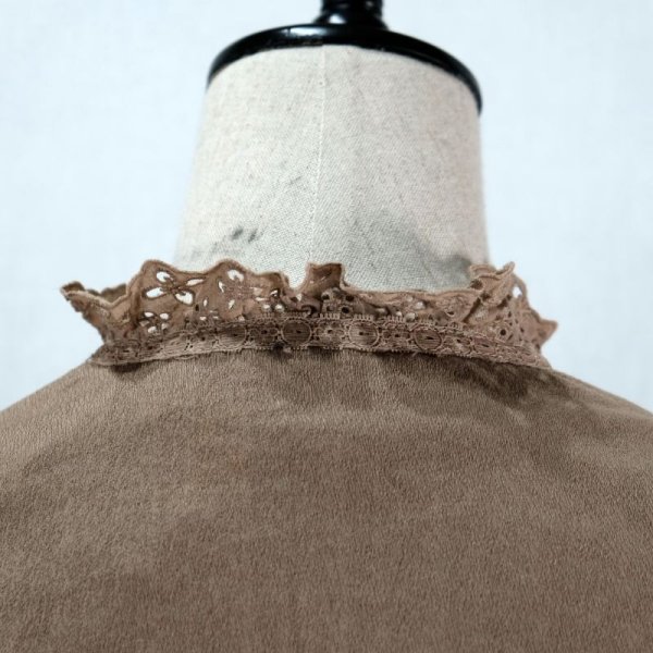 画像13: 無地 ブラウン ベスト レース刺繍 [12090]