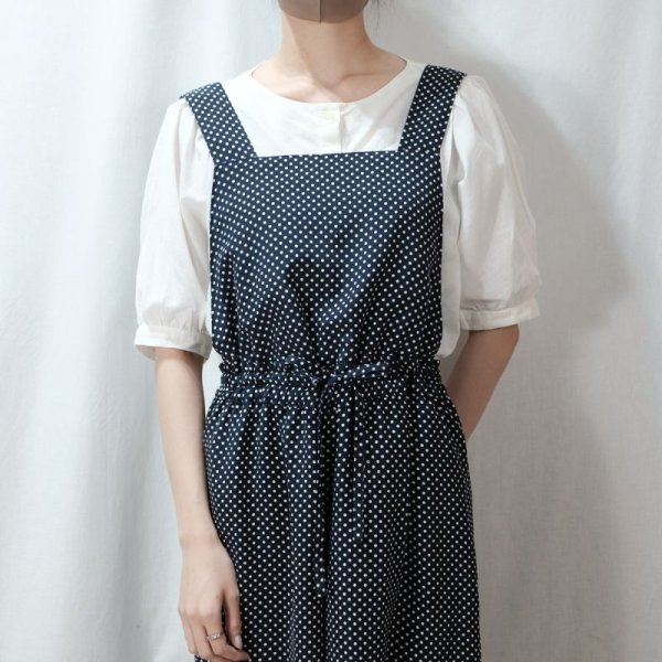 画像3: ドット柄 ネイビー×白 サロペット ウエスト紐 [12063]