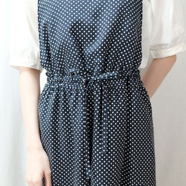画像4: ドット柄 ネイビー×白 サロペット ウエスト紐 [12063]