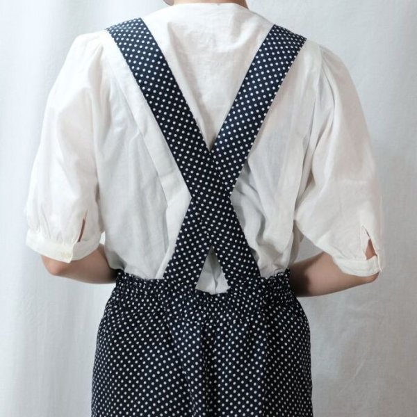 画像7: ドット柄 ネイビー×白 サロペット ウエスト紐 [12063]