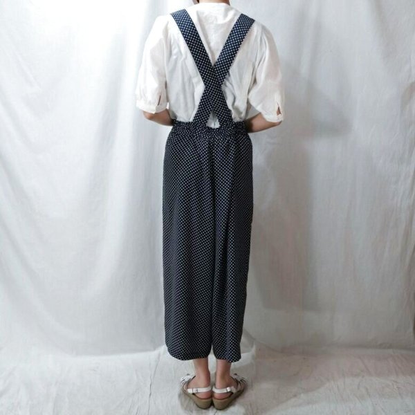 画像8: ドット柄 ネイビー×白 サロペット ウエスト紐 [12063]