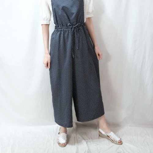 他の写真1: ドット柄 ネイビー×白 サロペット ウエスト紐 [12063]