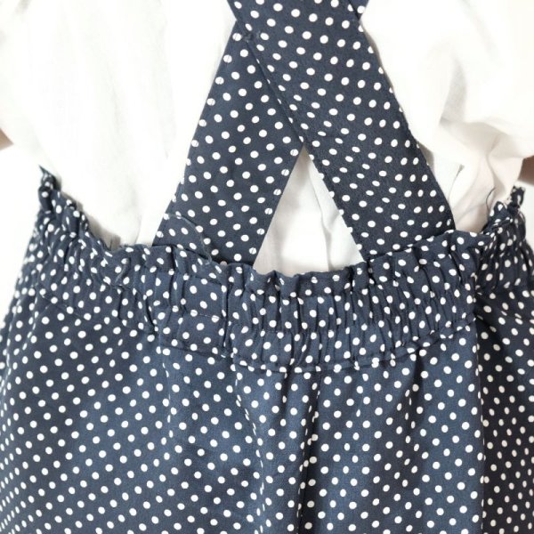 画像9: ドット柄 ネイビー×白 サロペット ウエスト紐 [12063]