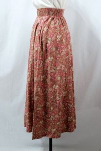 "laura ashley" 花柄 赤系 スカート フレア プリーツ ウエストゴム /w58〜74cm [12103]