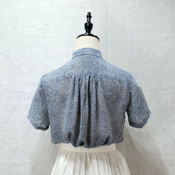 画像11: 花柄 青系 半袖 ブラウス レギュラーカラー [12163]