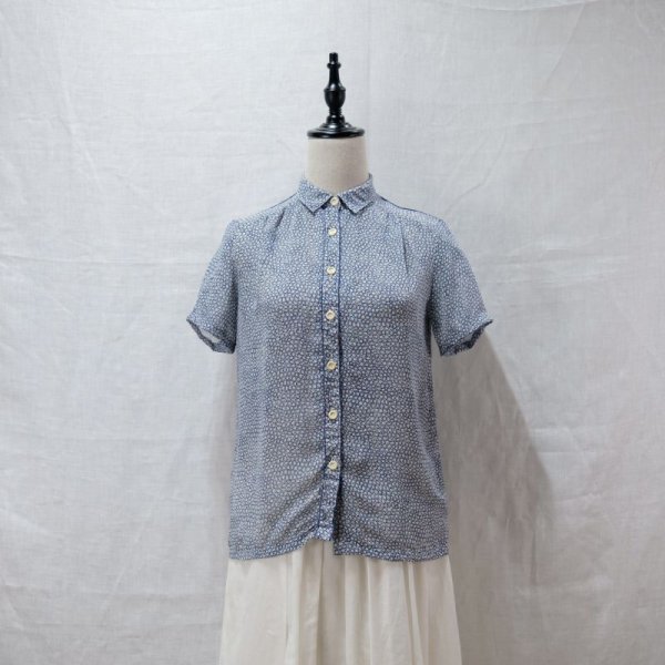 画像13: 花柄 青系 半袖 ブラウス レギュラーカラー [12163]