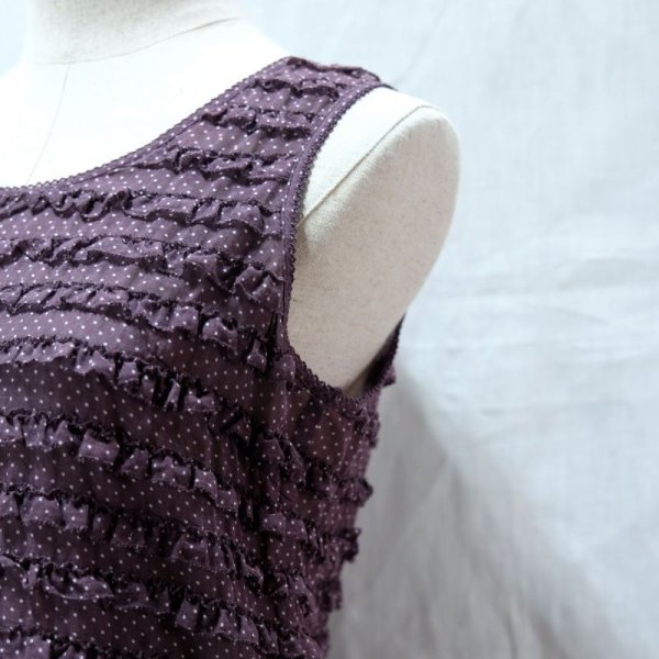 画像3: ?PINK HOUSE”ドット柄 パープル  ノースリーブ ノーカラー フリル [12126]