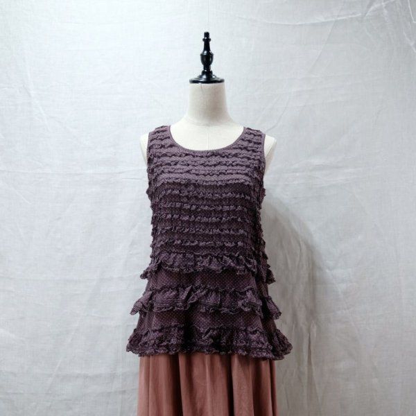 画像4: ?PINK HOUSE”ドット柄 パープル  ノースリーブ ノーカラー フリル [12126]