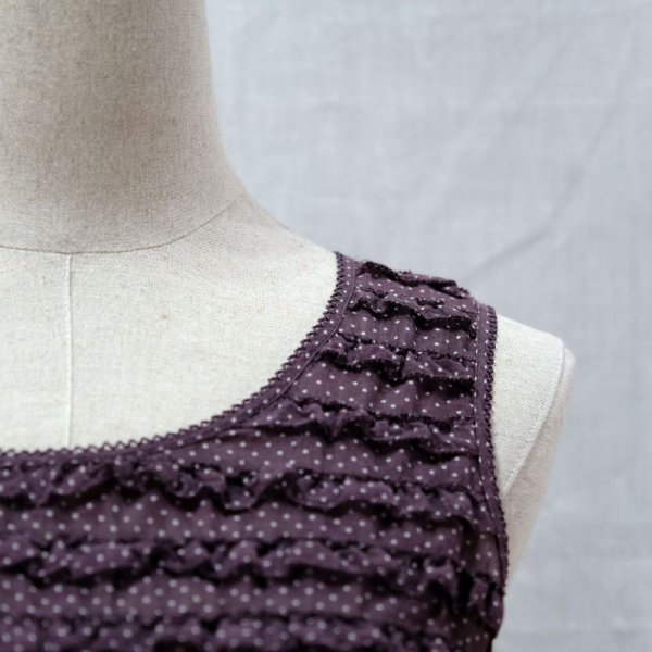 画像6: ?PINK HOUSE”ドット柄 パープル  ノースリーブ ノーカラー フリル [12126]
