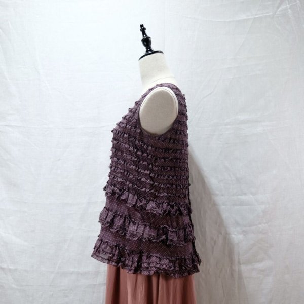 画像8: ?PINK HOUSE”ドット柄 パープル  ノースリーブ ノーカラー フリル [12126]