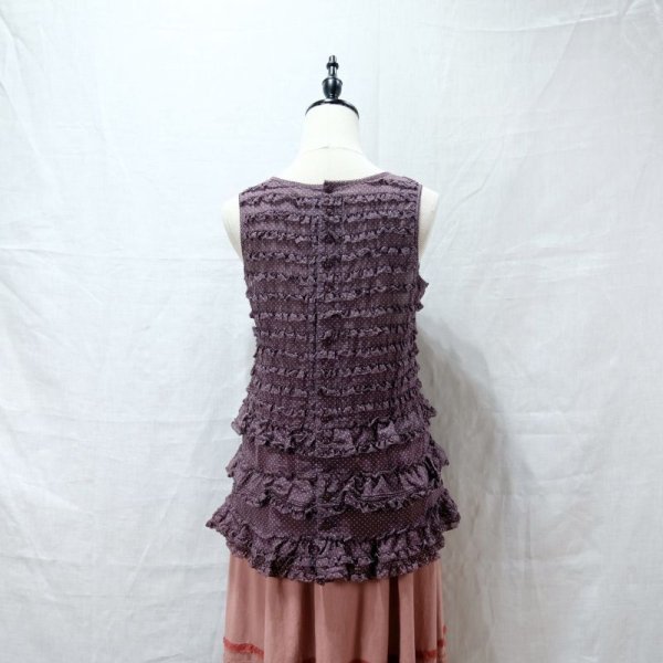 画像10: ?PINK HOUSE”ドット柄 パープル  ノースリーブ ノーカラー フリル [12126]